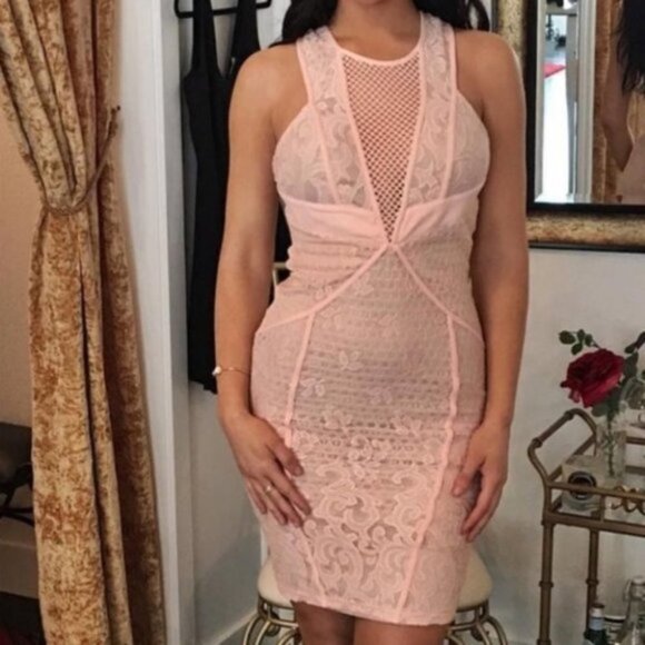 SEXY PINK LACE DRESS, OPEN BACK AS SEEN, SUPER HOT - Picture 1 of 2